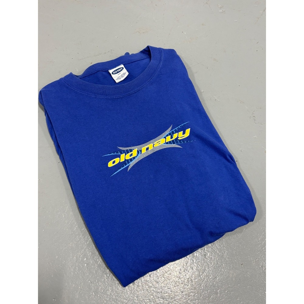 Old Navy Mens XXL Blue Long Sleeve Graphic T-Shirt Vintage Y2K Style Cotton Tee‎